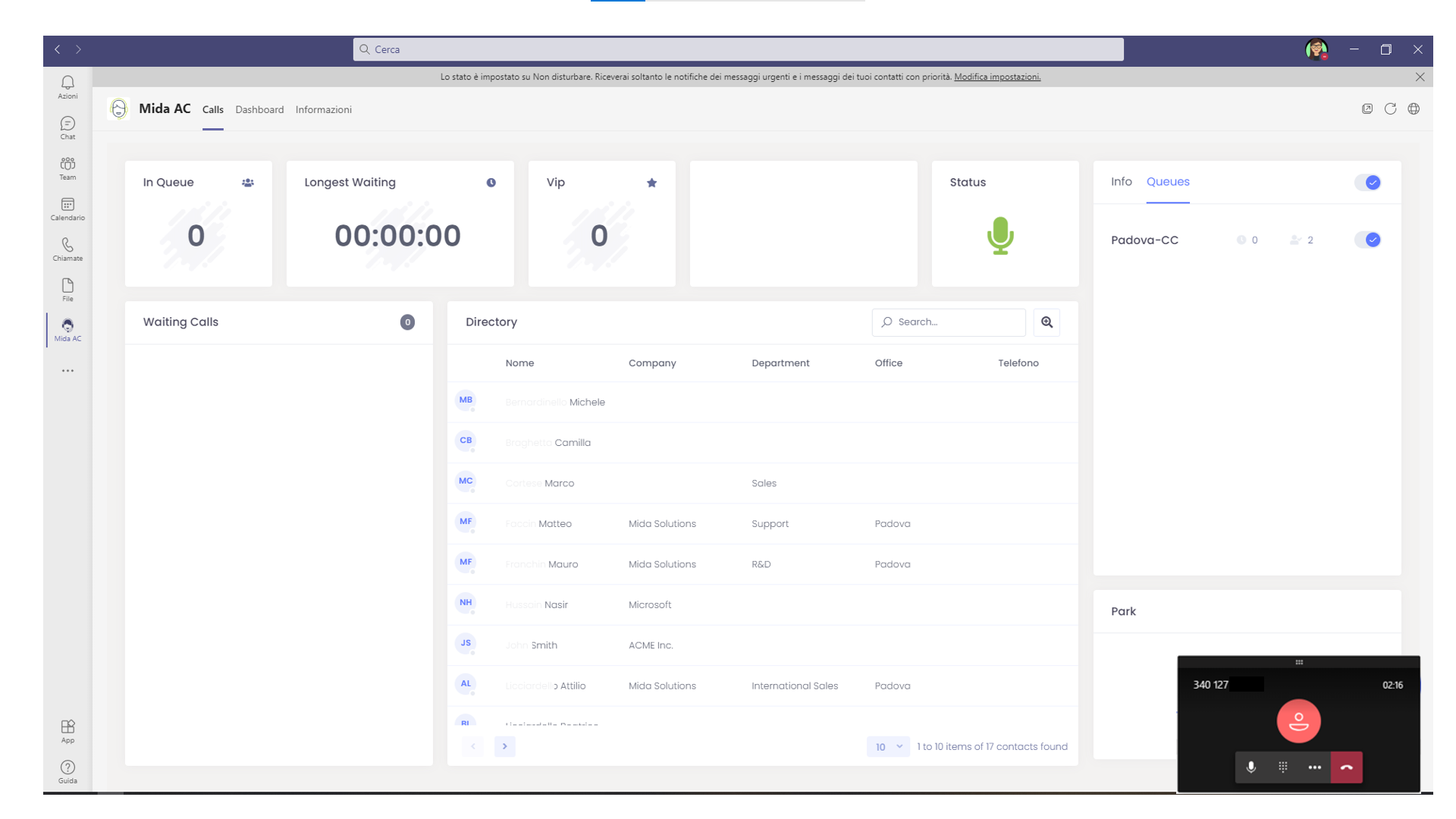 screenshot of Mida Attendant Console Pro
